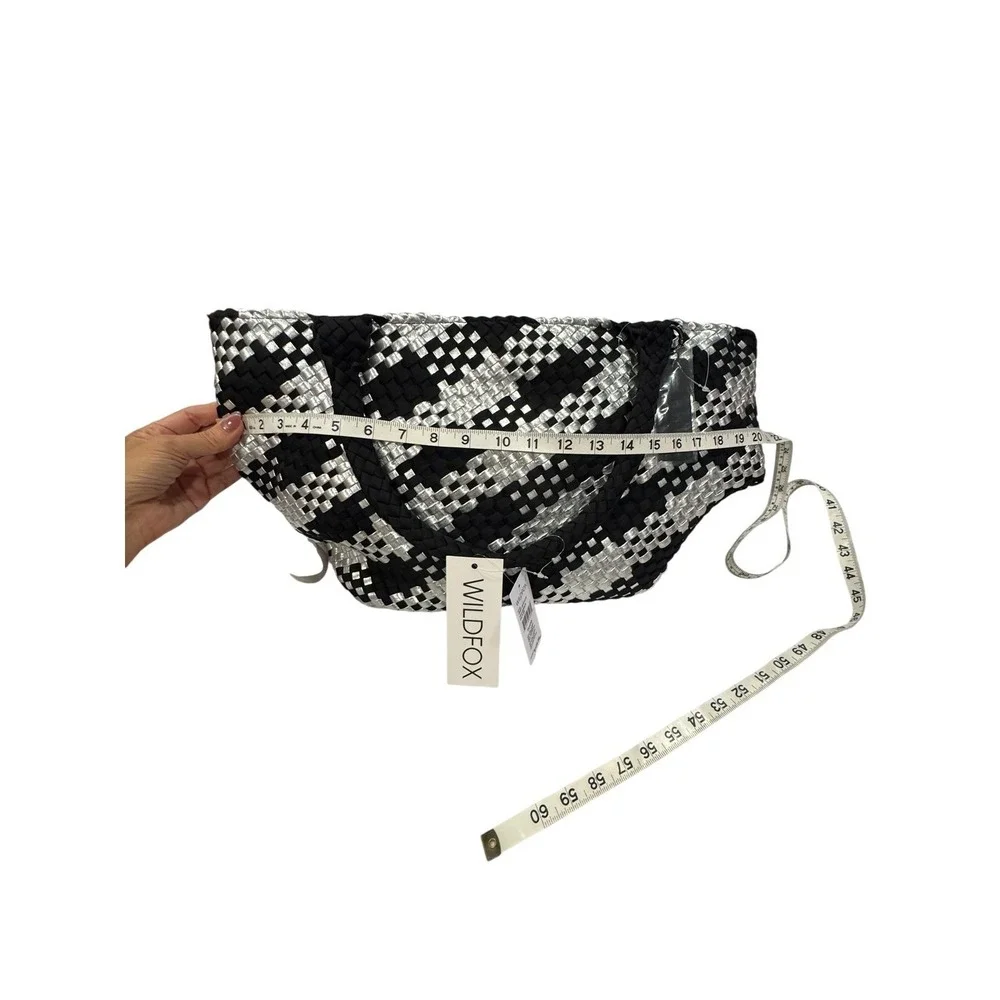 WILD FOX Woven Tote Bag Black Silver Houndstooth Large Shopper‎ Beach Bag - Picture 5 of 8